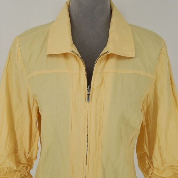Chicos Jacket 2 Womens Large 12 Yellow Full Zip Ruched Sleeves Crinkle Fabric - Picture 10 of 16